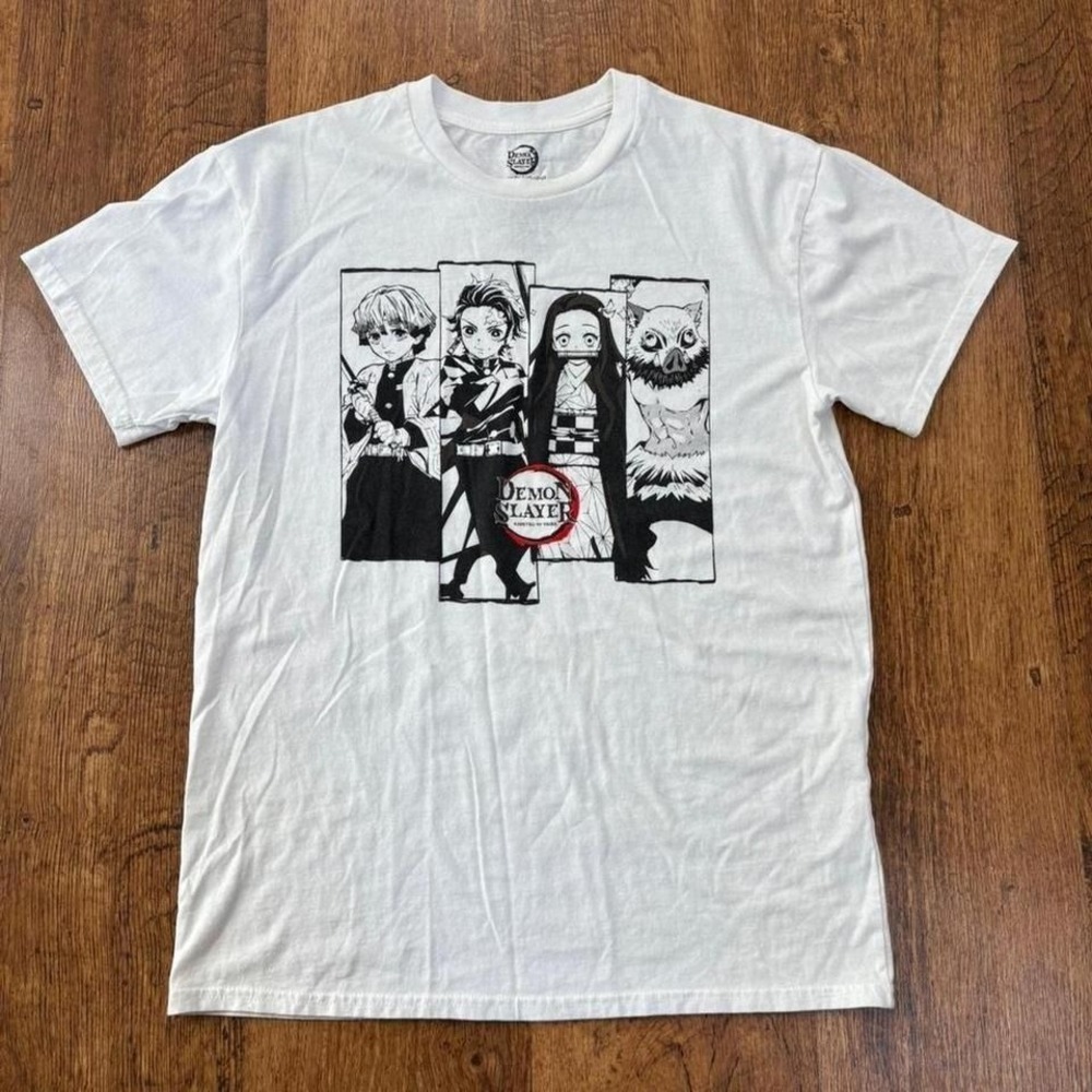 white Demon Slayer anime graphic t-shirt